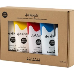 Akrylfärg, grundfärger, halvblank, mixade färger, 5x75 ml/ 1 förp.