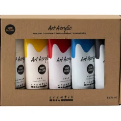 Akrylfärg, grundfärger, halvblank, mixade färger, 5x75 ml/ 1 förp.
