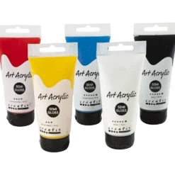 Akrylfärg, grundfärger, halvblank, mixade färger, 5x75 ml/ 1 förp.
