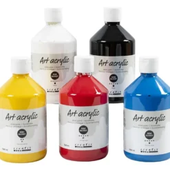 Akrylfärg, halvblank, primärfärger, 5x500 ml/ 1 förp.