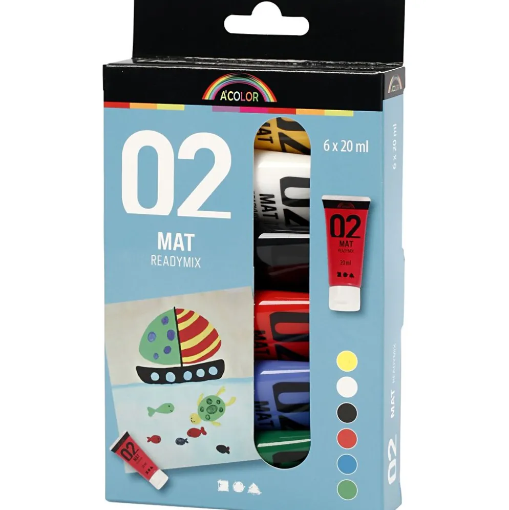Akrylfärg Matt, standardfärger, 6x20 ml/ 1 förp.