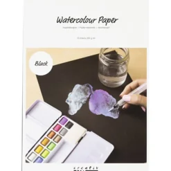 Akvarellpapper, A4, ark 210x297 mm, 230 g, svart, 15 ark/ 1 förp.