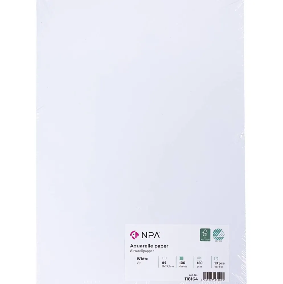 Akvarellpapper, A4, 180 g, vit, 100 ark/ 1 förp.