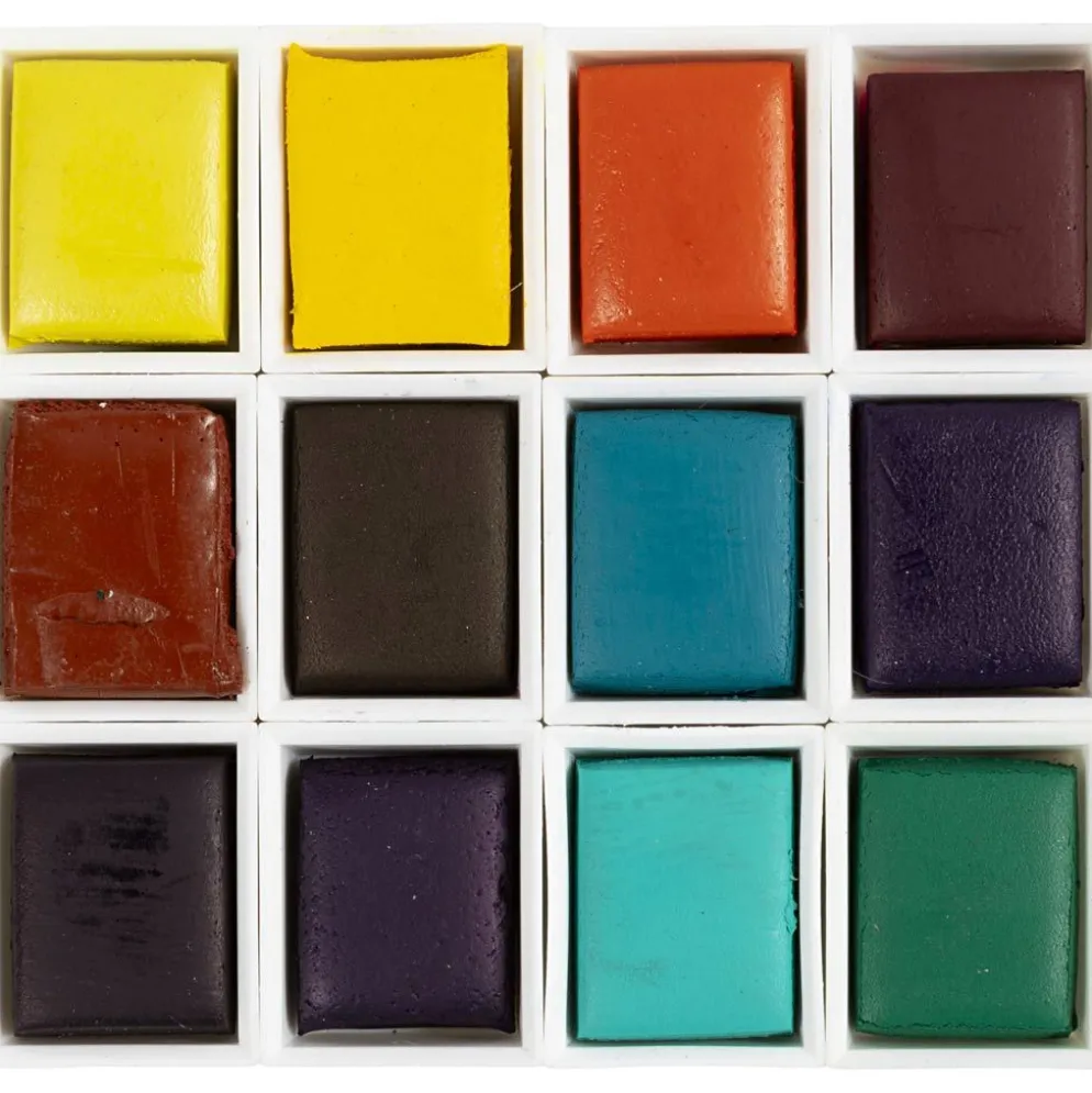 Art Akvarellfärger, ½-pan, Blommor och landskap, stl. 10x15x20 mm, mixade färger, 12 färg/ 1 st.
