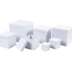 Askar, fyrkantiga, stl. 7,5x7,5x7,5 + 10x10x10 + 13x13x13 + 15x15x15 + 18x18x18 + 20x20x20 + 23x23x23 cm, vit, 7 st./ 1 set