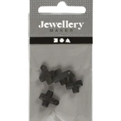 Berlocker, kors, stl. 10x10 mm, Hålstl. 1,5 mm, svart, 4 st./ 1 förp.