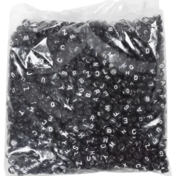 Bokstavspärlor, Dia. 7 mm, Hålstl. 1,2 mm, svart, 165 g/ 1 förp.