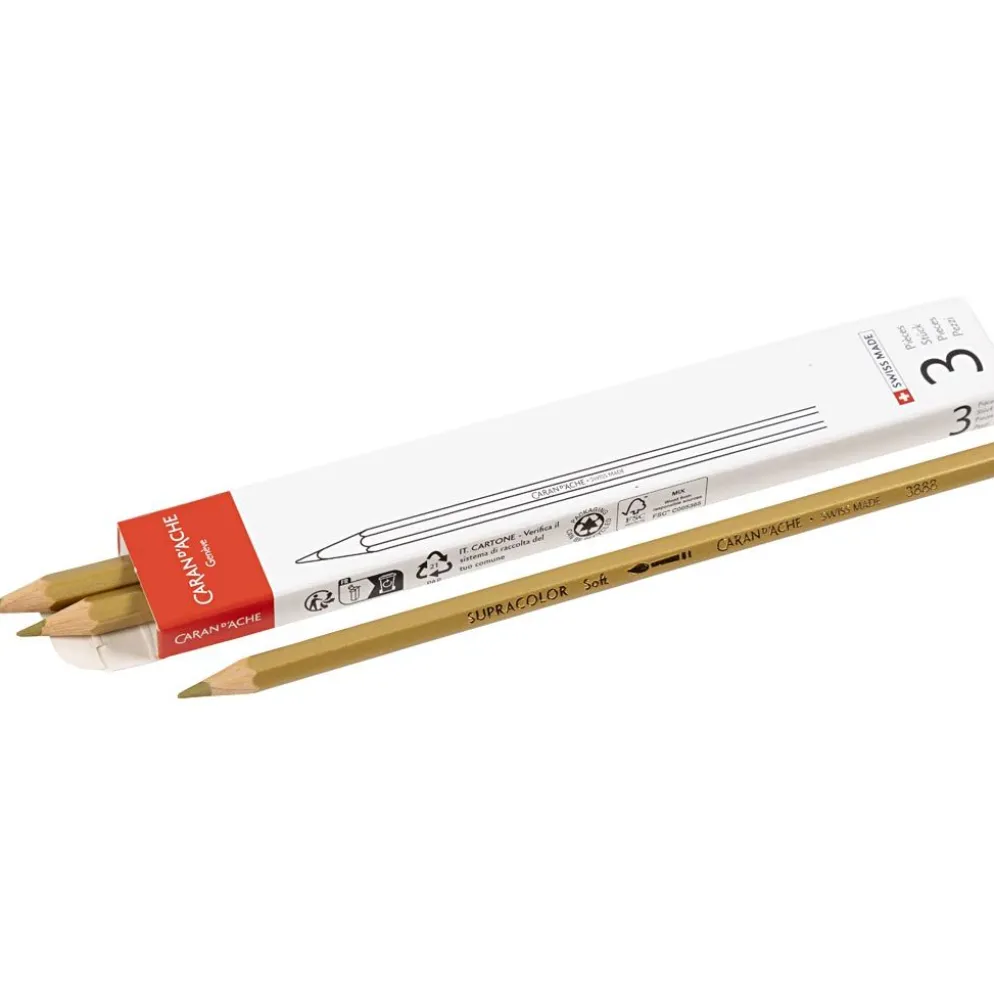CARAN D’ACHE Färgblyertspennor, guld, 3 st./ 1 förp.