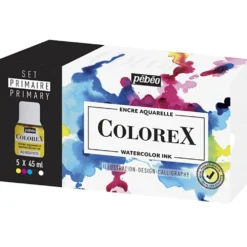Colorex vattenfärgbaserat bläckset, primärfärger, 5x45 ml/ 1 förp.