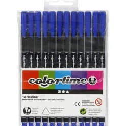 Colortime Fineliner-tuschpennor, spets 0,6-0,7 mm, mörkblå, 12 st./ 1 förp.