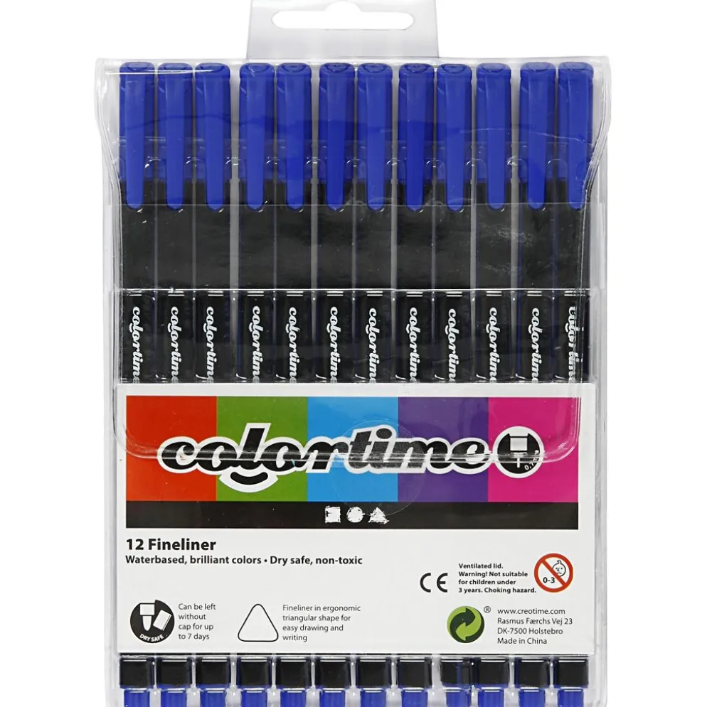 Colortime Fineliner-tuschpennor, spets 0,6-0,7 mm, mörkblå, 12 st./ 1 förp.