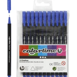 Colortime Fineliner-tuschpennor, spets 0,6-0,7 mm, mörkblå, 12 st./ 1 förp.