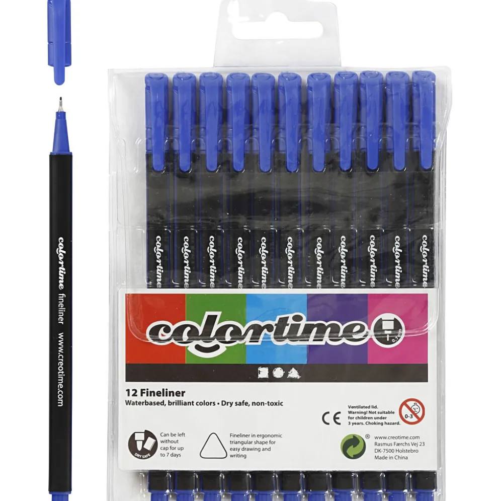 Colortime Fineliner-tuschpennor, spets 0,6-0,7 mm, mörkblå, 12 st./ 1 förp.