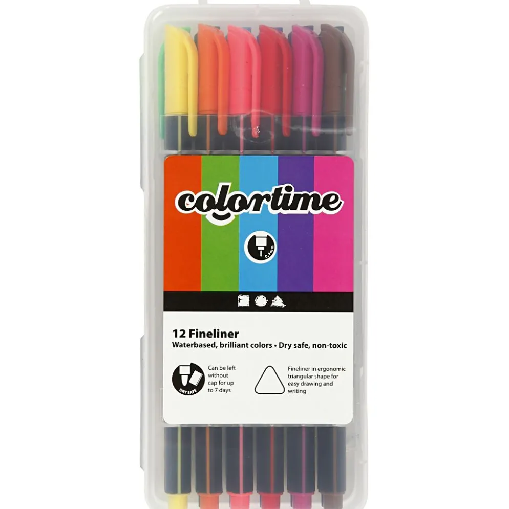 Colortime Fineliner-tuschpennor, spets 0,6-0,7 mm, mixade färger, 12 st./ 1 förp.