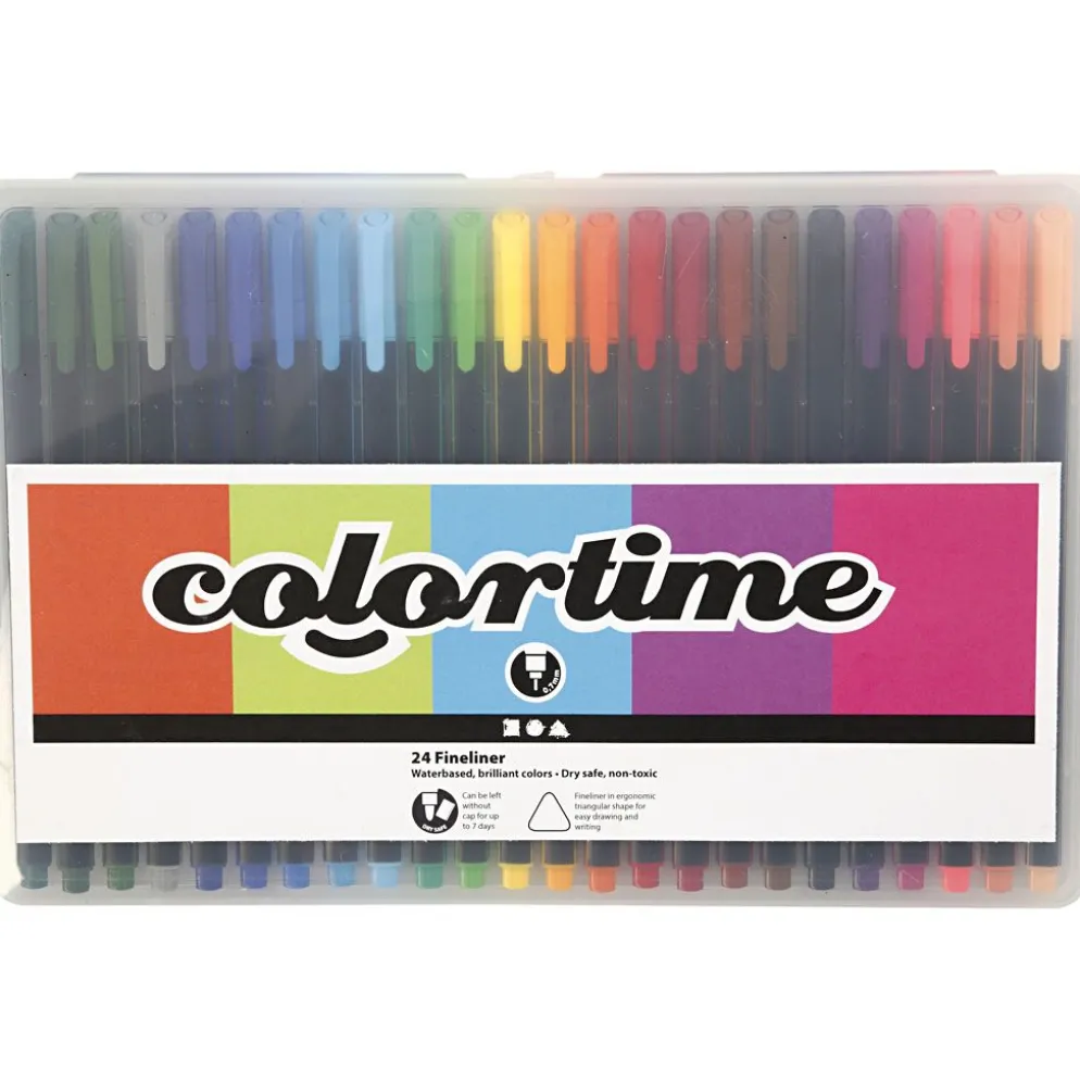 Colortime Fineliner-tuschpennor, spets 0,6-0,7 mm, mixade färger, 24 st./ 1 förp.