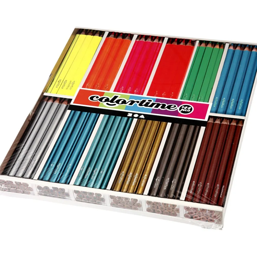 Colortime Färgblyerts, L: 17,45 cm, kärna 3 mm, metallicfärger, neonfärger, 144 st./ 1 förp.