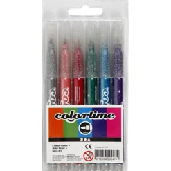 Colortime Glittertusch, spets 2 mm, mixade färger, 6 st./ 1 förp.