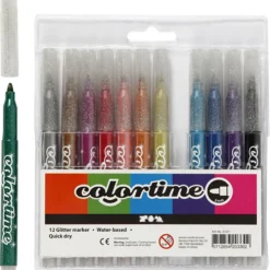 Colortime Glittertusch, spets 2 mm, mixade färger, 12 st./ 1 förp.