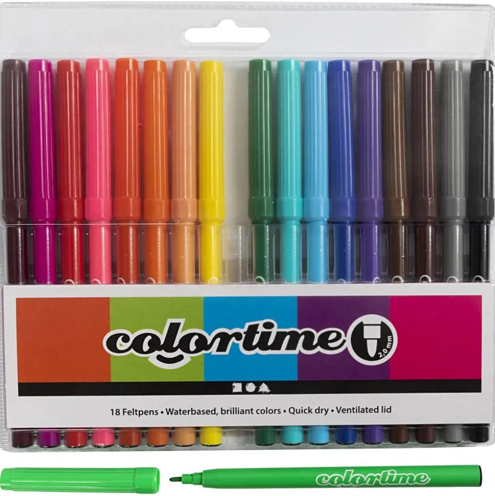 Colortime-pennor, spets 2 mm, mixade färger, 18 st./ 1 förp.