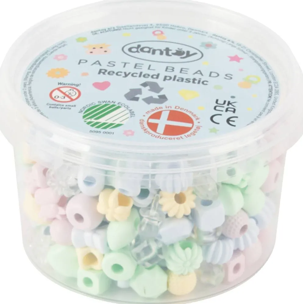 Dantoy pärlor, Återvunnet plastmaterial, Dia. 5-8 mm, Hålstl. 4 mm, ca. 280 mix., pastellfärger, 280 st./ 1 förp.