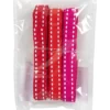 Dekorationsband, stickningar, B: 10 mm, röd, vit, 3 m, 3x1 m/ 1 förp.