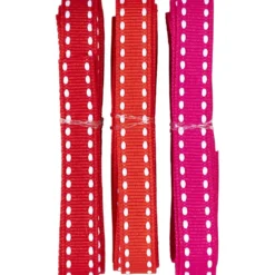 Dekorationsband, stickningar, B: 10 mm, röd, vit, 3 m, 3x1 m/ 1 förp.