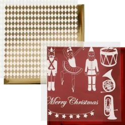 Dekorationsfolie och limark med motiv, nötknäppare, jultomte och ballerina, ark 15x15 cm, guld, röd, vit, 4 ark/ 1 förp.