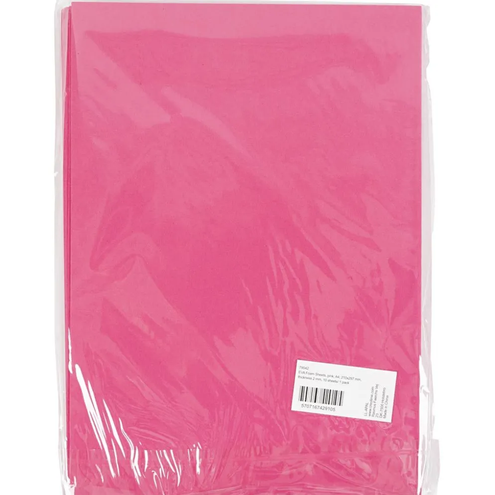 Dekorgummi, A4, ark 210x297 mm, tjocklek 2 mm, rosa, 10 ark/ 1 förp.