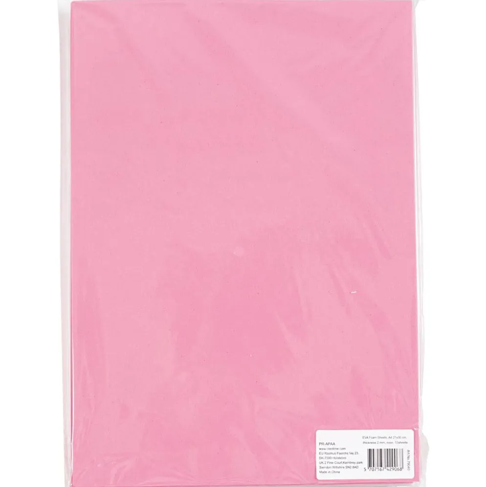 Dekorgummi, A4, ark 210x297 mm, tjocklek 2 mm, rosa, 10 ark/ 1 förp.