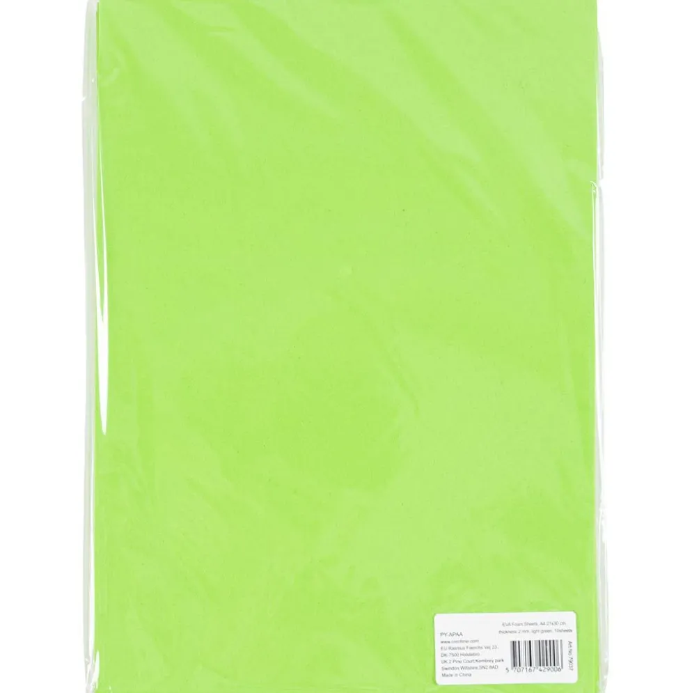 Dekorgummi, A4, ark 210x297 mm, tjocklek 2 mm, ljusgrön, 10 ark/ 1 förp.