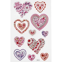 Diamond stickers, hjärtan, ark 10x16 cm, 1 ark
