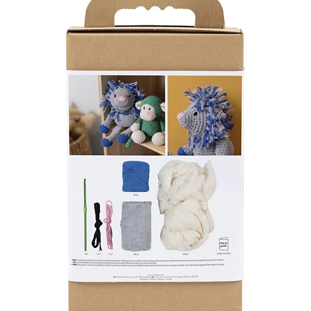 DIY Kit Amigurumi , Lejon, marinblå, ljusgrå, 1 förp.