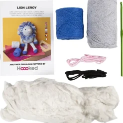 DIY Kit Amigurumi , Lejon, marinblå, ljusgrå, 1 förp.