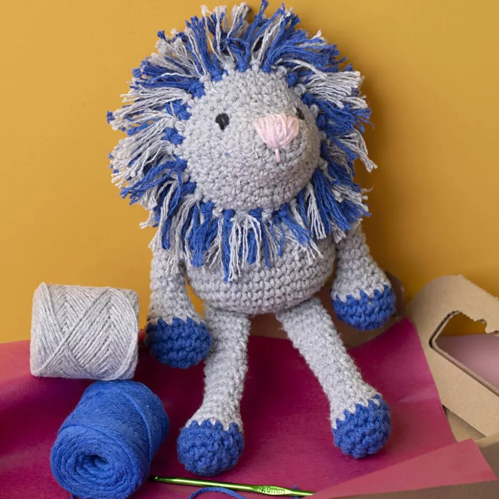 DIY Kit Amigurumi , Lejon, marinblå, ljusgrå, 1 förp.