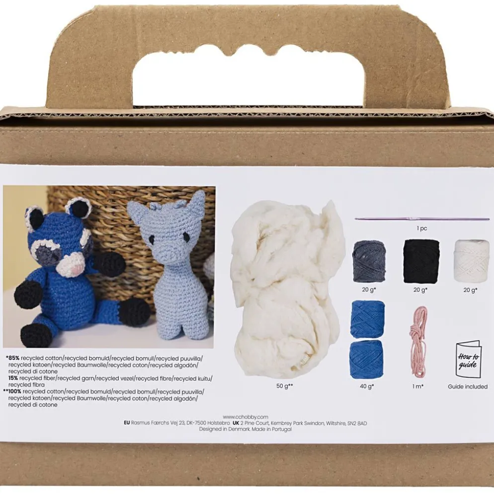DIY Kit Amigurumi , Raccoon, svart, blå, 1 förp.