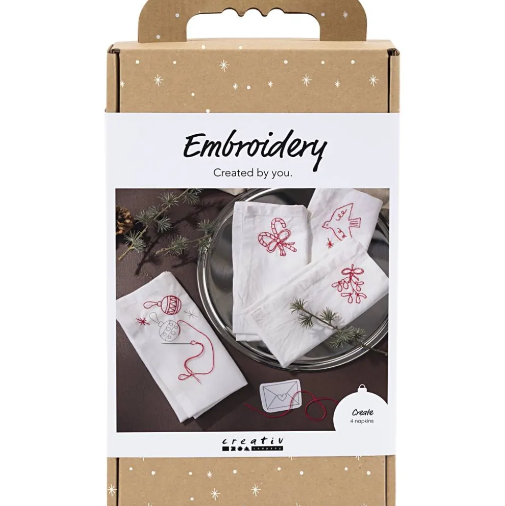 DIY Kit Broderi, Julservetter, julröd, 1 förp.