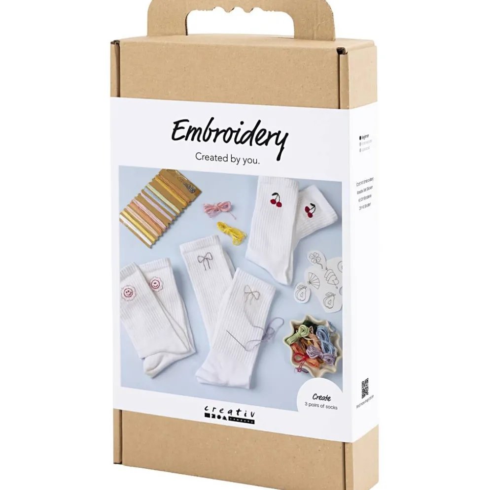 DIY Kit Broderi, strumpor, vit, 1 förp.