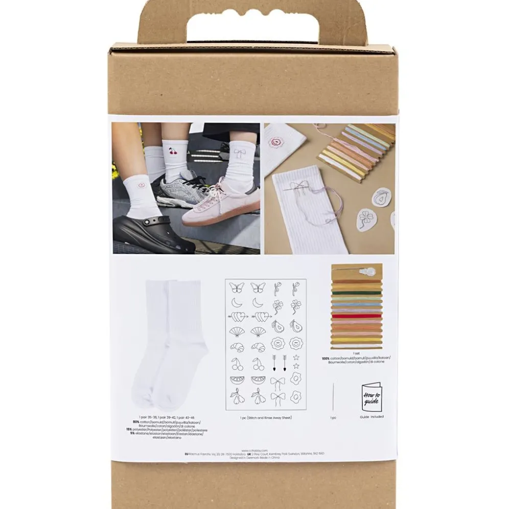 DIY Kit Broderi, strumpor, vit, 1 förp.