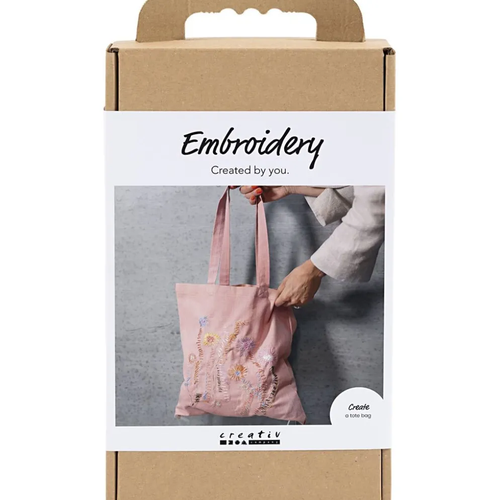 DIY Kit Broderi, Textilkasse, softrosa, 1 förp.
