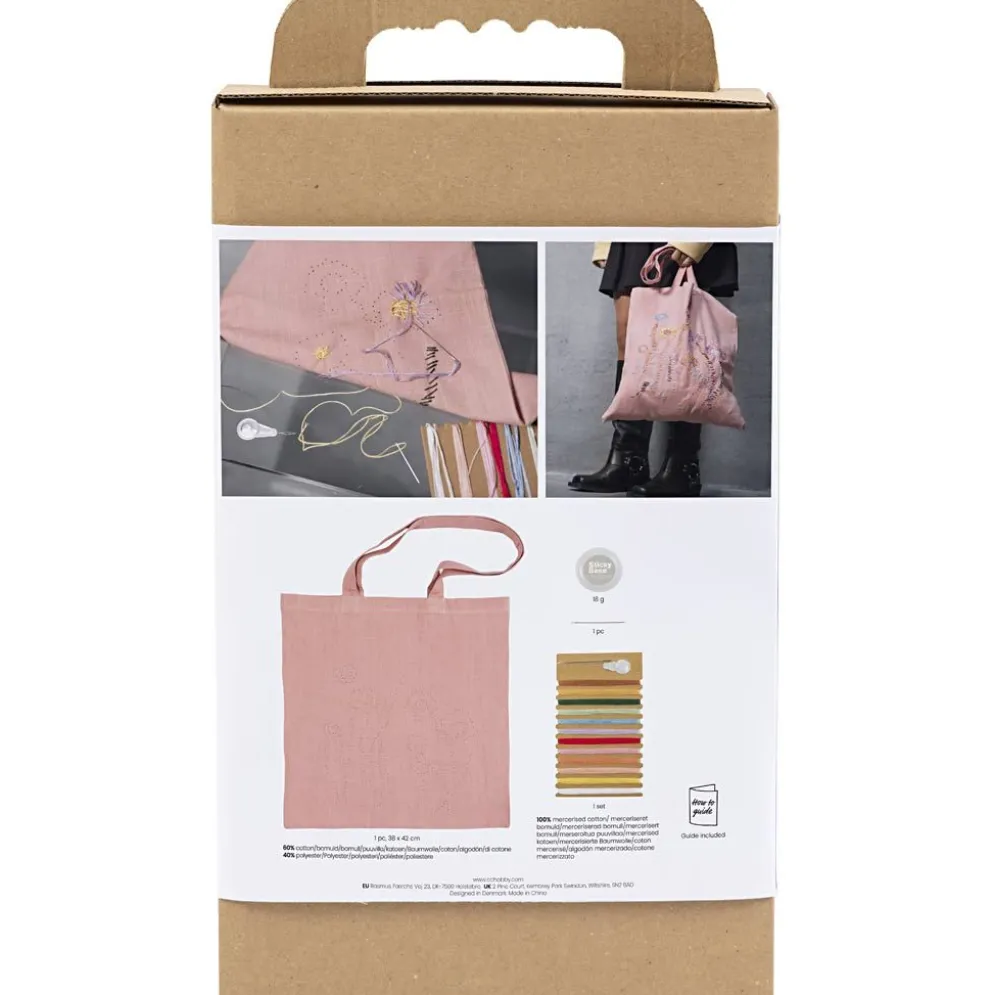 DIY Kit Broderi, Textilkasse, softrosa, 1 förp.