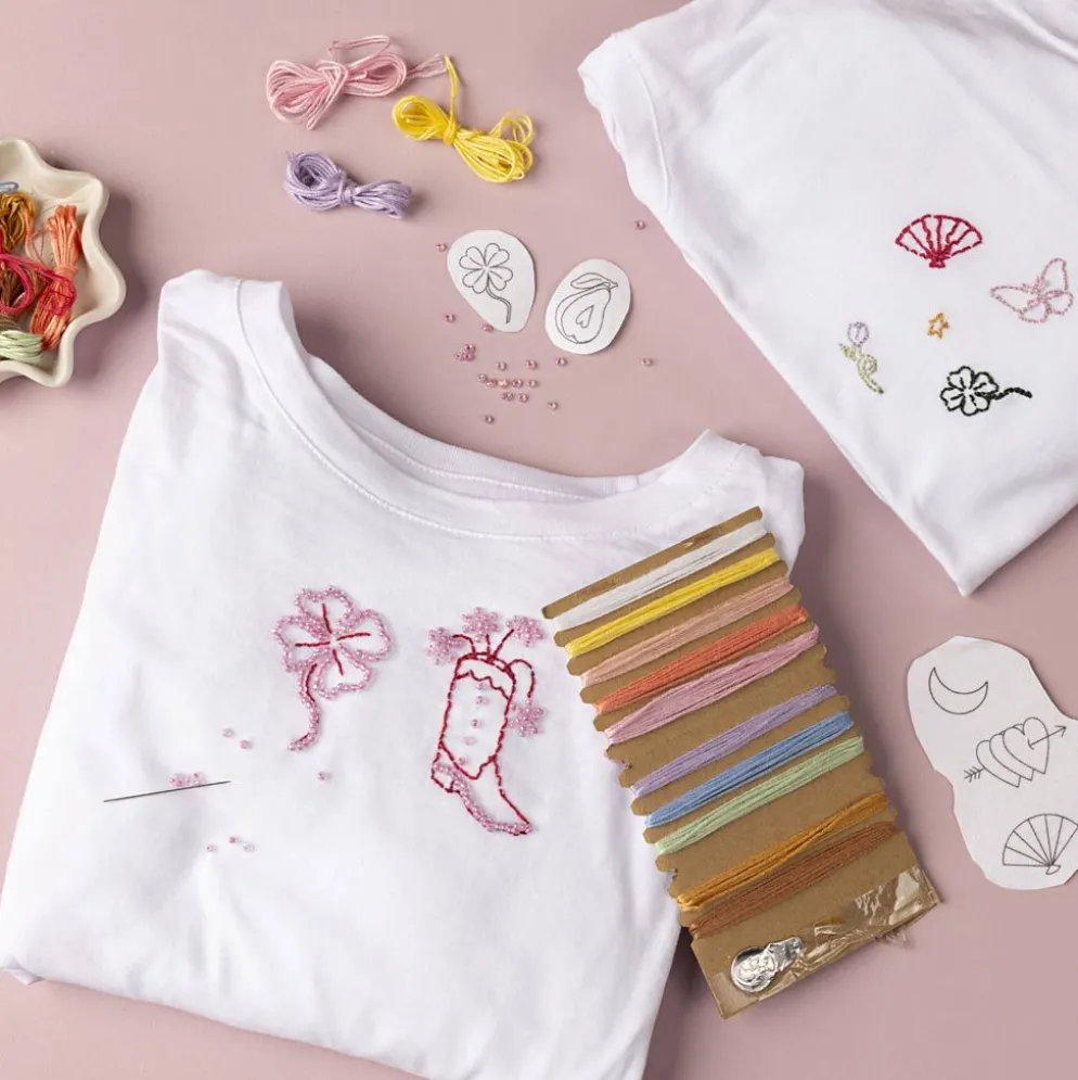DIY Kit Broderi, t-shirt, vit, 1 förp.