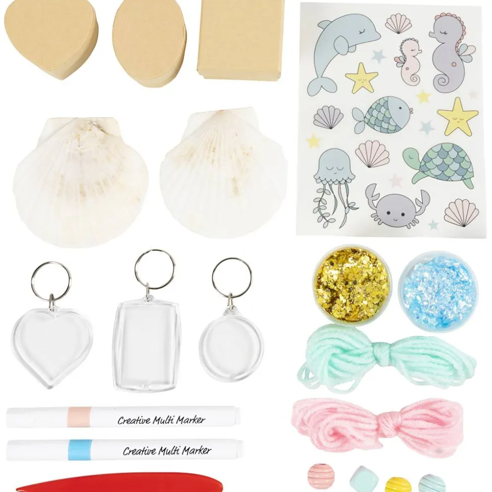 DIY Kit Dekoration, Lådor, skal, nyckelringar, pastellfärger, 1 förp.
