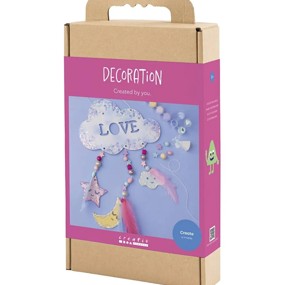 DIY Kit Dekoration, Moln, måne, stjärna, glitter färger, pastellfärger, 1 förp.