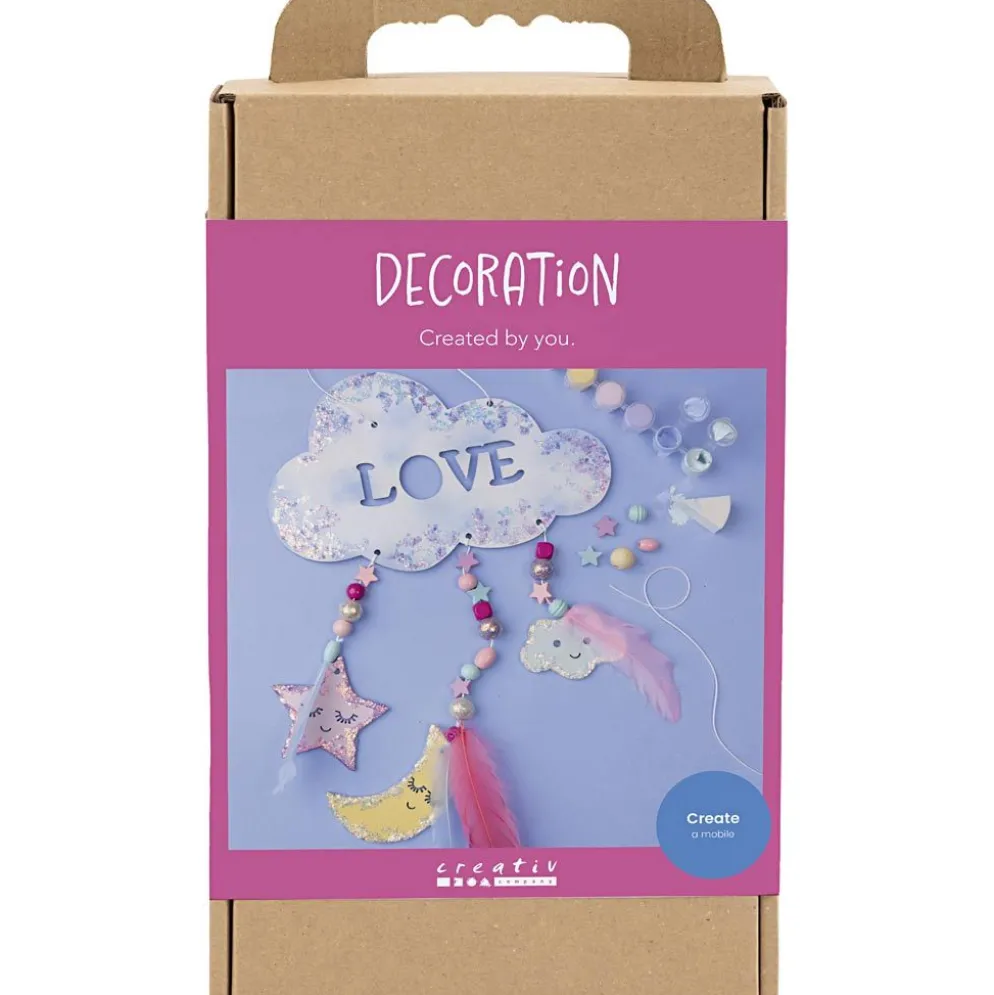 DIY Kit Dekoration, Moln, måne, stjärna, glitter färger, pastellfärger, 1 förp.