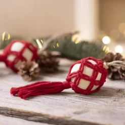 DIY Kit Julgranskulor, Makramé, julröd, 1 förp.