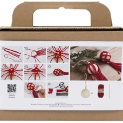 DIY Kit Julgranskulor, Makramé, julröd, 1 förp.