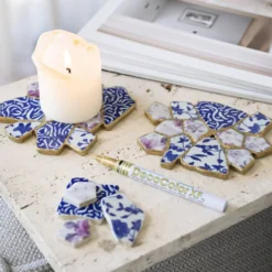 DIY Kit Kintsugi, Underlägg, blå, guld, ljusröd, vit, 1 förp.