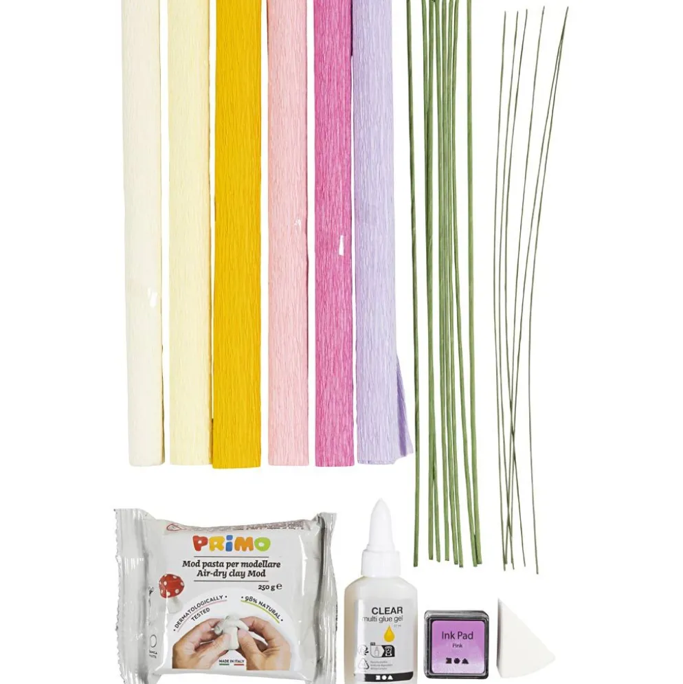 DIY Kit Kräppapper, Blomma, pastellfärger, 1 förp.