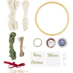 DIY Kit Makramé, Julkrans, mossgrön, julröd, råvit, 1 förp.