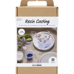 DIY Kit Resingjutning, Rund bricka med marmorering, blå, vit, 1 förp.
